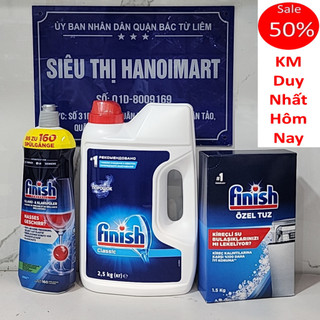 Combo Bột rửa bát Finish 2,5kg + Nước trơ xả 750ml Finish Dry Rinse Aid + muối rửa bát Finish 1.5kg - HANOIMART