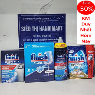Combo Muối rửa bát Finish 1.5kg + 750ml Nước làm bóng finish + viên finish 90 tabs hoặc 150 viên