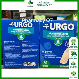 ✅ [CHÍNH HÃNG] 3,8*7,2cm bảng rộng BĂNG CÁ NHÂN ÍT THẤM NƯỚC URGO WASHPROOF (30 MIẾNG/HỘP)