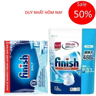Combo Bột rửa bát Finish 2,2kg + Muối rửa bát finish 1.2kg dùng cho Máy rửa bát