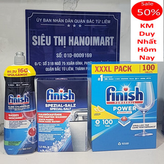 Combo Viên rửa bát Finish 100 tabs + Muối Finish 1.2kg + bóng Finish 800ml hoặc 90 viên finish classic muối và bóng