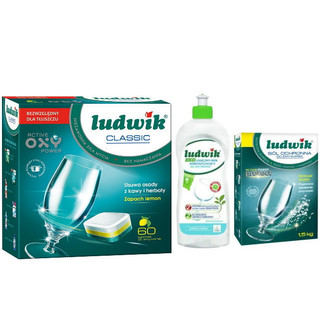 Combo Viên rửa bát Ludwik 60V + 1.5kg Muối rửa bát ludwik dùng cho Máy rửa bát + Nước làm bóng ludwik chính hãng 500ml