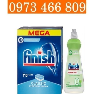 Combo Nước làm bóng Finish hữu cơ eco 0% + Viên rửa bát Finish Classic 90 Viên cho máy rửa chén bát
