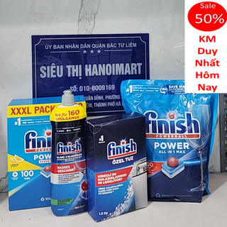 Combo Viên rửa bát Finish 100 V + Muối Finish 1.5kg đặc biệt làm mềm nước + 800ml Nước làm bóng Finish