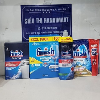 Combo Viên rửa bát Finish 150 V + Muối rửa chén Finish 1.5kg + Nước làm bóng Finish 800 ml chất tẩy rửa cho máy rửa bát
