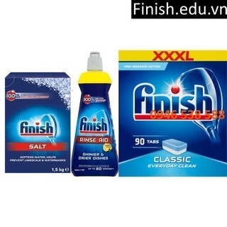 Combo 90 viên rửa bát finish + 1.5kg muối rửa bát Finish + Nước làm bóng Finish 400ml dùng cho máy rửa bát