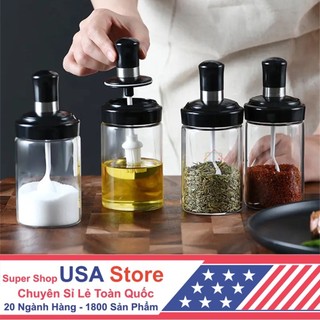 [Tặng 16 Nhãn] Trọn Bộ 4 Lọ Đựng Gia Vị V3 Mới Về Trong Suốt - Hũ Đựng Gia Vị Thủy Tinh Kèm Thìa Cao Cấp Thông Minh