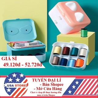 [Hàng Nhập Khẩu] Bộ Hộp Kim Chỉ May Vá Tai Mèo Cool Đầy Đủ Gia Đình 37 Món - Kim Khâu, Chỉ, Kéo, Thước Dây