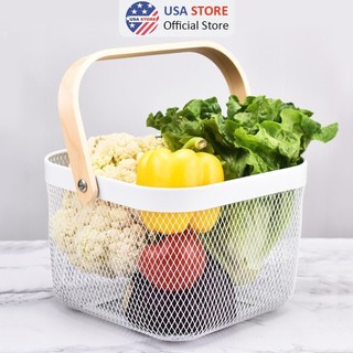 Rổ Đựng Trái Cây - Rau Củ L2 - Hàng Nội Địa Trung Bằng Lưới Sắt 26cm - Tay Cầm Gỗ - Thiết Kế Tiện Dụng Cho Nhà Bếp