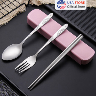 Bộ Thìa Đũa Dĩa INOX Cá Nhân Ăn Trưa Văn Phòng Tặng Hộp Đựng Nhựa 1 Màu Cá Tính E7 - Quà Tặng Khách Hàng