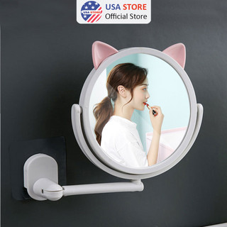 Gương Trang Điểm Gắn Tường Xoay 360 Độ - Mẫu Tai Mèo Treo Tường Phòng Tắm Cute Bạn Gái