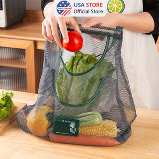 Túi Treo Rau Củ - Lưu Trữ Hành Tỏi Tránh Mốc Lưới Đan Simple, Màu Xanh Xám, Hình Tháp