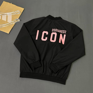 Áo Khoác Bomber Gió Nam Nữ DSQ Thân Trơn Phối Dập Chữ ICON Cao Su hHng Nổi Sau Lưng 2 Lớp Boy Phố Đi Chơi Đi Học 2024