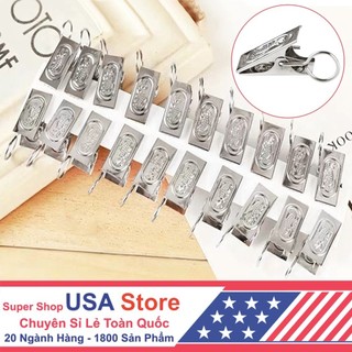 Set 20 Kẹp Phơi Quần Áo Sắt Có Móc Tròn (1 Túi 20 Kẹp)