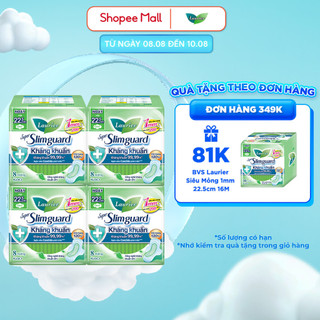 Combo 4 gói BVS Laurier Siêu Mỏng 1mm Kháng khuẩn 22.5cm 8 miếng