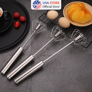 Dụng Cụ Đánh Trứng Động Năng Inox - Cây Phới Lồng Đánh Bột - Cafe Có Trục Lò Xo Xoay 360 Độ Tự Động