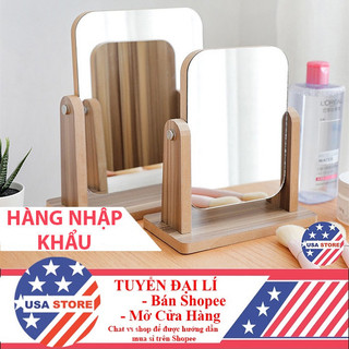 Combo Gương Để Bàn Khung Gỗ - Tấm Dày 1.2Cm - Soi Trang Điểm Trang Trí Phòng Ngủ