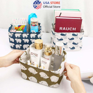 AN Giỏ Vải Đựng Đồ Decor Họa Tiết Lúa Mạch/Ô Vuông - Đựng Mỹ Phẩm Cứng Cáp Vuông - Size 20cm