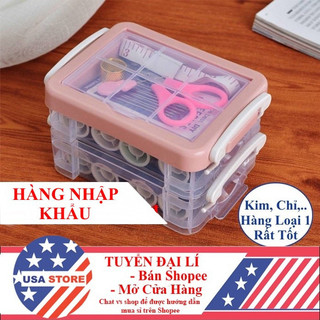 [Hàng Nhập Khẩu] Bộ Hộp Kim Chỉ May Vá Đa Năng Gia Đình NHIỀU TẦNG T3 - Kim Khâu, Chỉ, Kéo, Thước Dây, Đủ Size Màu Mini