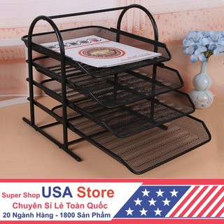 Giá Để Tài Liệu Kim Loại 4 Tầng Ngang Văn Phòng Usa Store - Khay Đựng File Để Bàn, Để Hồ Sơ