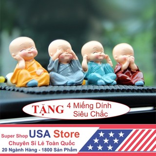 Bộ Tượng Chú Tiểu Hòa Thượng Tứ Không - Phật Phong Thủy Mini 4 Tư Thế, Trang Trí Xe Hơi, Để Bàn