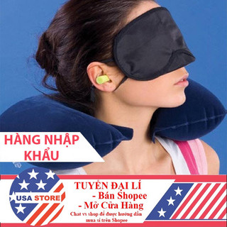 Gối Hơi Chữ U Kê Cổ Du Lịch Kèm Bịt Mắt, Tai - Gối Ngủ Trưa Văn Phòng, Máy Bay, Ô Tô, Chống Mỏi Vai Gáy