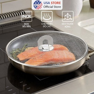 Nắp Vung Lưới Có Tay Cầm INOX 304 J2 Chống Văng Dầu Mỡ Khi Chiên Rán - Tránh Côn Trùng - Cỡ 29cm - Chịu Nhiệt Độ Cao