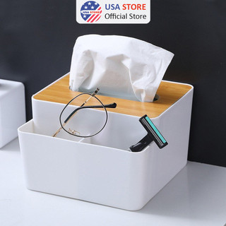 Hộp Đựng Giấy Ăn Mặt Gỗ Decor T8 Có 2 Ngăn Để Đồ, Để Điều Khiển