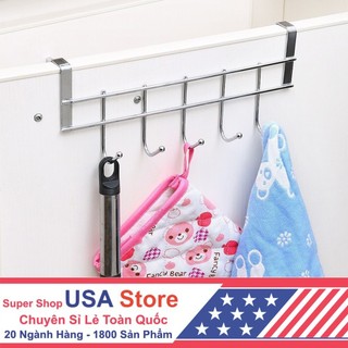 Khung Móc Treo Nồi Inox Gài Sau Tủ Bếp 5 Móc Kiểu 5 - Treo Mũ Treo Đồ Sau Cánh Cửa