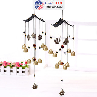 Chuông Gió Mái Cổ Mạ Đồng Trang Trí Decor Đẹp Phong Thủy 4/8 Quả Chuông