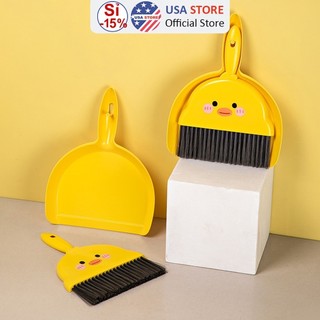 Bộ Hót Rác Kèm Chổi Quét Mini VỊT VÀNG Q3 Đáng Yêu - Vệ Sinh Bàn Ăn, Sofa, Giường Chiếu, Bàn Học