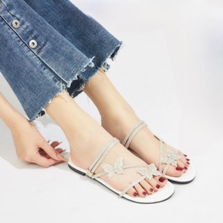 (Chân đầy nâng size) Dép nữ đế bệt mảnh xoàn quai đính bướm 2 kiểu mang - D019 giày sandal nữ đế bệt