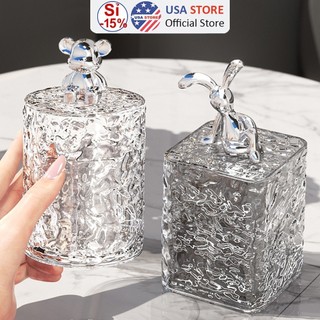 Hộp Đựng Bông Tai - Đựng Tăm Cao Cấp P9 - Họa Tiết Gấu Thỏ Pha Lê Sang Trọng