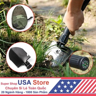 Bộ Cuốc Xẻng Du Lịch Đa Năng Làm Vườn, Đào Giun Câu Cá 4 In 1 - Gấp Xếp Gọn - Có Bao Đựng