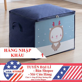 Túi Vải Đựng Quần Áo Chăn Màn Siêu Lớn Hình Cute - Hộp Vải Đựng Cất Đồ Đa Năng, Đựng Gối Mền, Đồ Lót