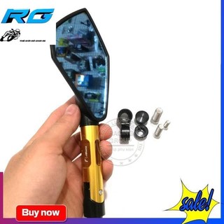 Gương Xe Máy Thời Trang - Kính Chiếu Hậu Xe Máy Kiểu Rizoma 5 Cạnh Màu Cán Vàng Mini 1 Cái Cho Wave SH Ab Và Các Xe