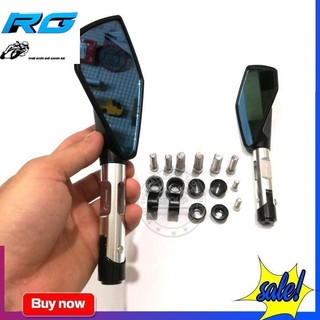 Gương Xe Máy Thời Trang - Kính Chiếu Hậu Xe Máy Kiểu Rizoma 5 Cạnh Màu Cán Bạc Kiểu Dáng Thể Thao Cho Xe 2 Bánh