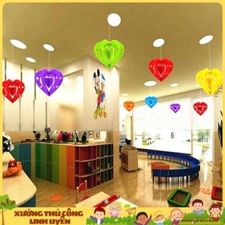 Quả cầu nỉ trái tim 3D treo trang trí size 15cm, lồng đèn trái tim