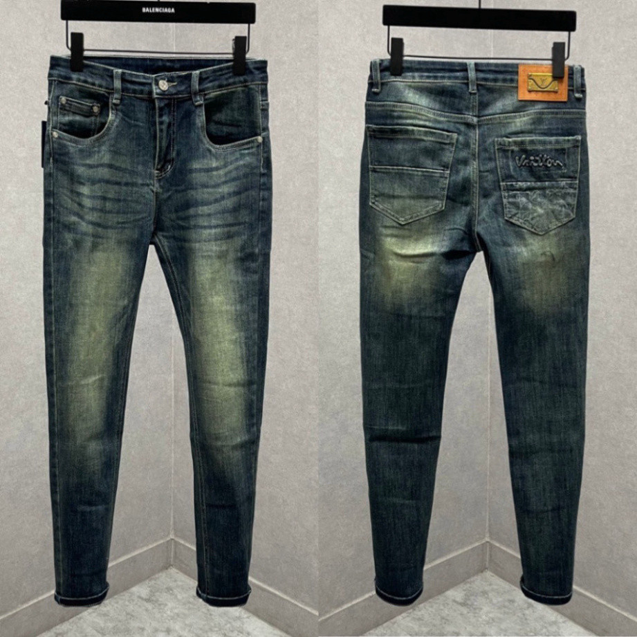 Quần Jean Nam Xanh Rêu . Quần Bò Nam Xanh Sẫm LV Cao Cấp Chất Co Dãn 4 Chiều