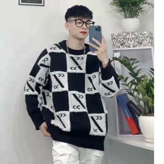 Áo Len Cờ Caro Cổ Bo Tròn Chất Len  Hàng Quảng Châu Cực Nét-Áo Len Chữ CC Hàng Đẹp Phong Cách Boy Phố hot 2024