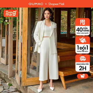 Set lẻ áo lửng cổ vuông thời trang gumac ae04048 - áo blazer sọc kèm hoa owe04056 - quần culotte lưng liền qe04053