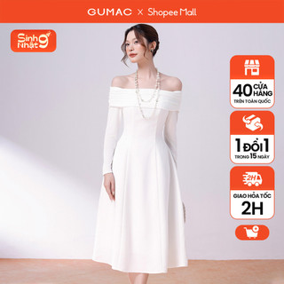 Đầm trễ vai phối hoa thời trang gumac de08086