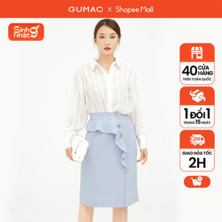 Chân Váy nữ bèo phối nút GUMAC màu xanh ôm body VB513