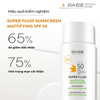 Kem chống nắng BABÉ Super Fluid Mattifying sunscreen SPF 50 phổ rộng, kiểm soát dầu 50ml - Hẻm Cosmetic