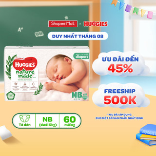 Tã/Bỉm dán sơ sinh Huggies Platinum NatureMade NB60 Gói Jumbo 60 miếng