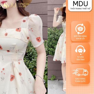 Đầm hoa nữ dáng xòe tay bồng cổ vuông mdu312 - thời trang thiết kế mdu