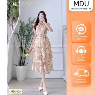 Đầm hoa nữ dáng xòe xếp tầng tay phồng cổ V sang trọng MDU528 - THỜI TRANG THIẾT KẾ MDU