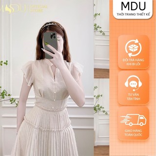 Đầm nữ dáng dài xếp ly tay bèo cổ tàu đính khuy đi tiệc V2593 - THỜI TRANG THIẾT KẾ MDU