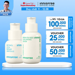 Bộ đôi serum cấp ẩm phục hồi da INNISFREE Green Tea Seed Hyaluronic Serum 80ml & Retinol Cica Repair Ampoule 30ml