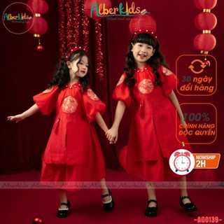 Áo dài TẾT TRUNG THU cho bé gái ALBERKIDS ĐỎ, VÀNG nhật nguyệt 2 lớp cho trẻ em 2,3,4,5,6,7,8,9,10,11,12 tuổi [AG0139]